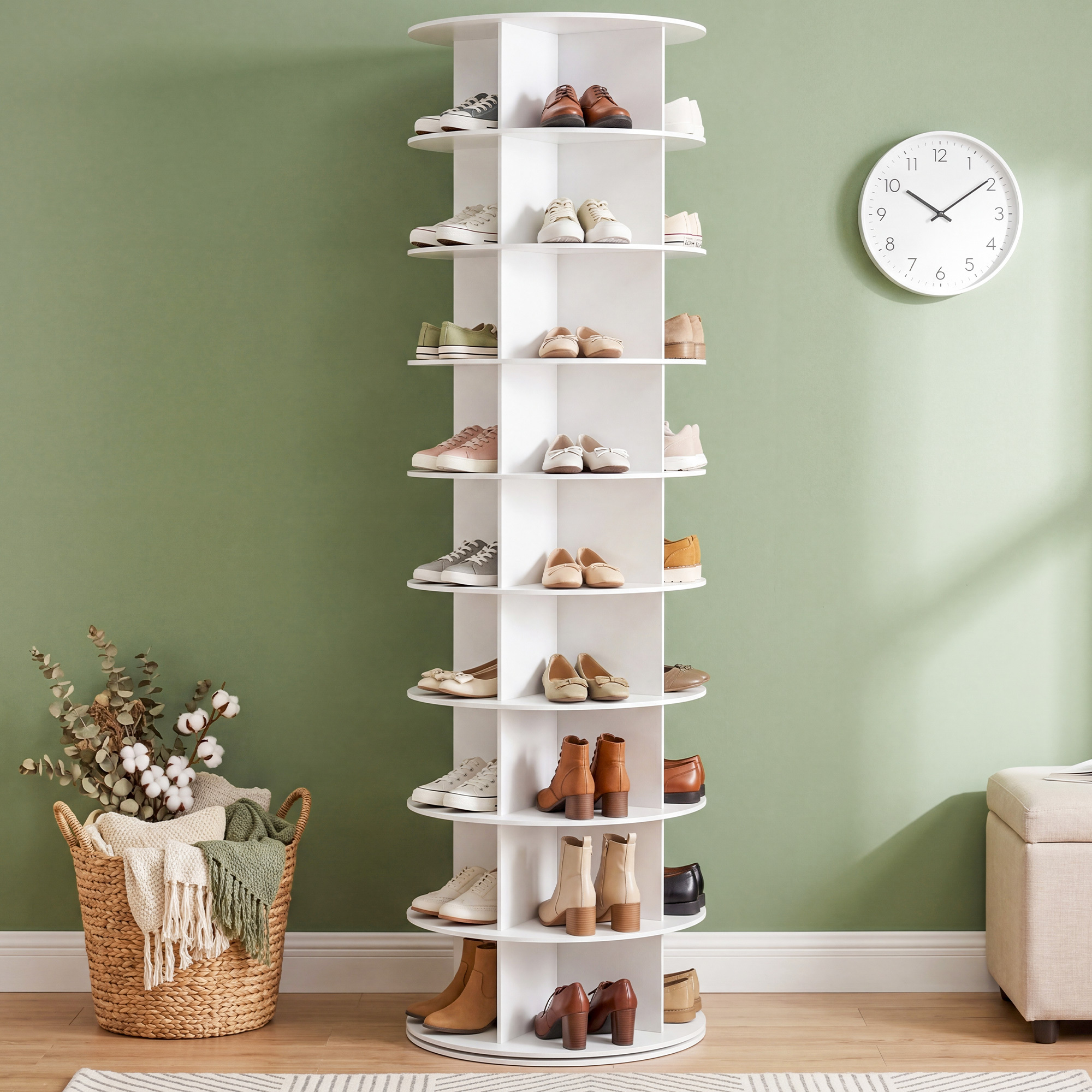 TEMU 7/ 8/ 9 Floor 360 Degree Rotating Lazy Storage Tower Shoe Rack, Rotating Circular Rack Multifunctional Vertical Rotating Rack Corner Bookshelf Shoe Handbag Closet