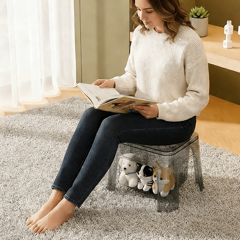 transparent shoe changing step stool hollow storage waterproof sturdy and durable multipurpose footstool simple household step stool suitable for living room bedroom bathroom laundry room garage bedside non slip step stool Product details 17