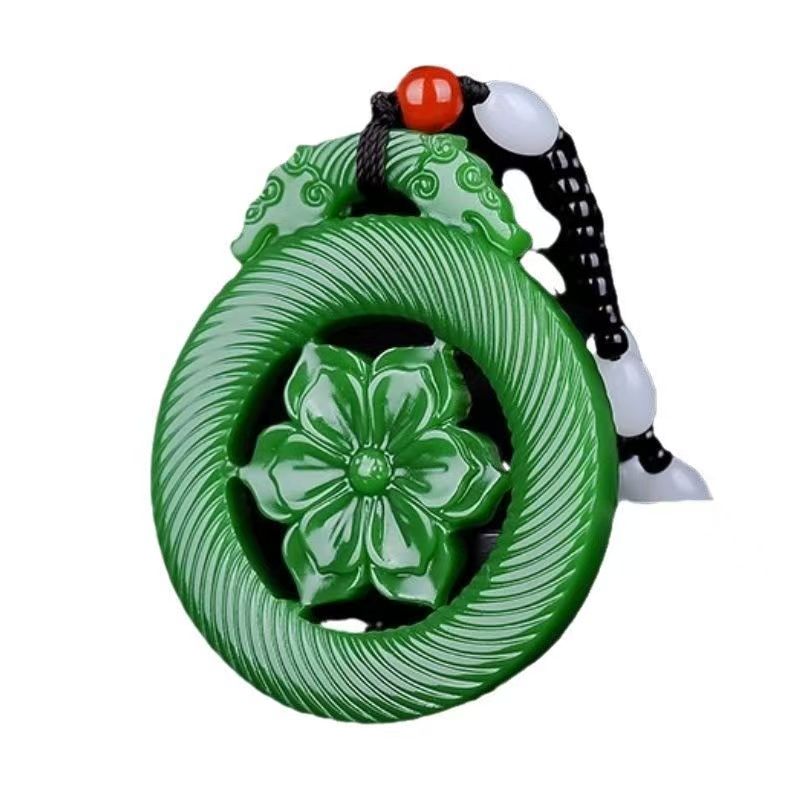 Imitation Jade Blooming Wealth Pendant Necklace, Unisex Gift