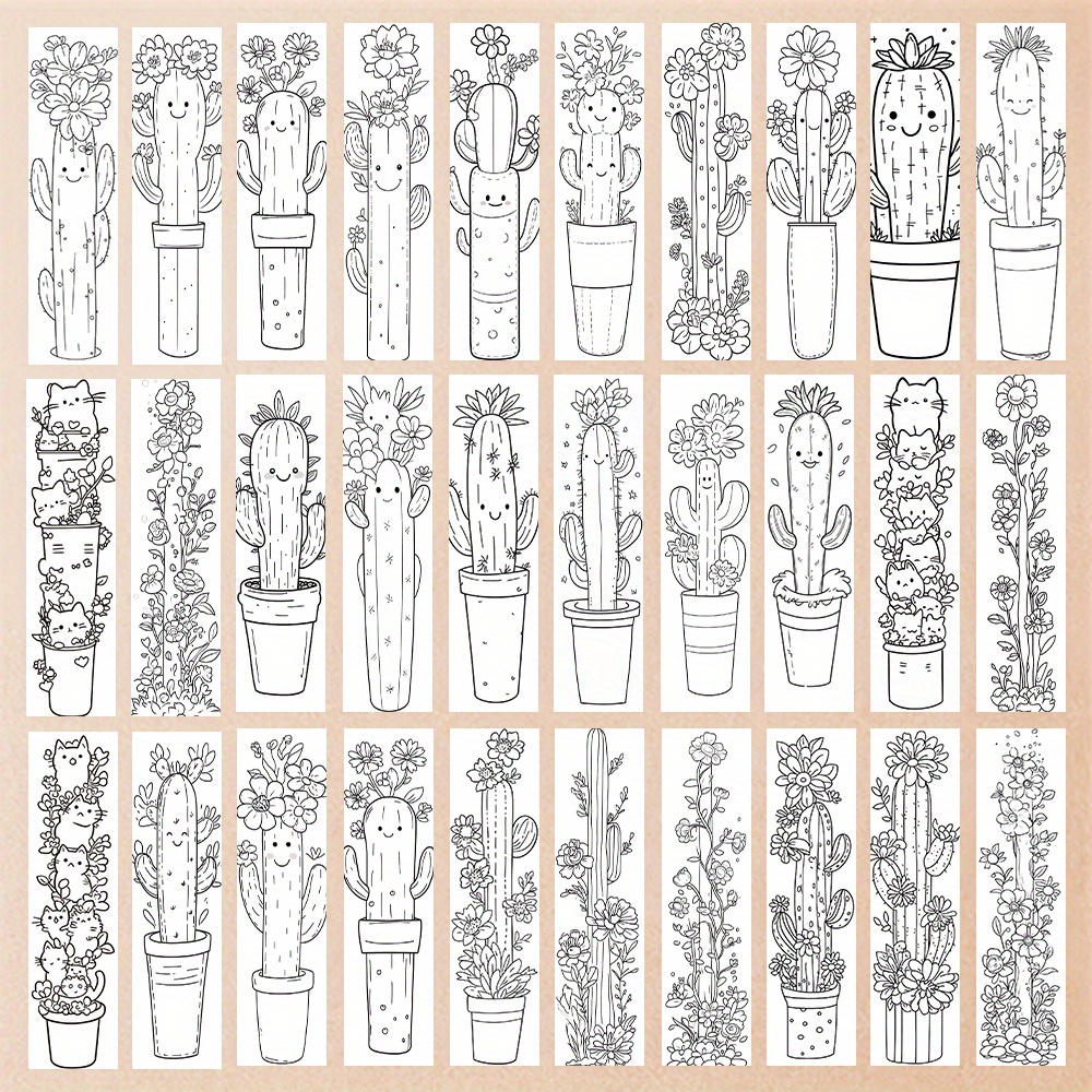 TEMU 32pcs Cactus Coloring Bookmarks, Book Lover Gift Bookmarks, Cactus Coloring Bookmarks, Book Enthusiast Gift, Diy Coloring Decorative Page