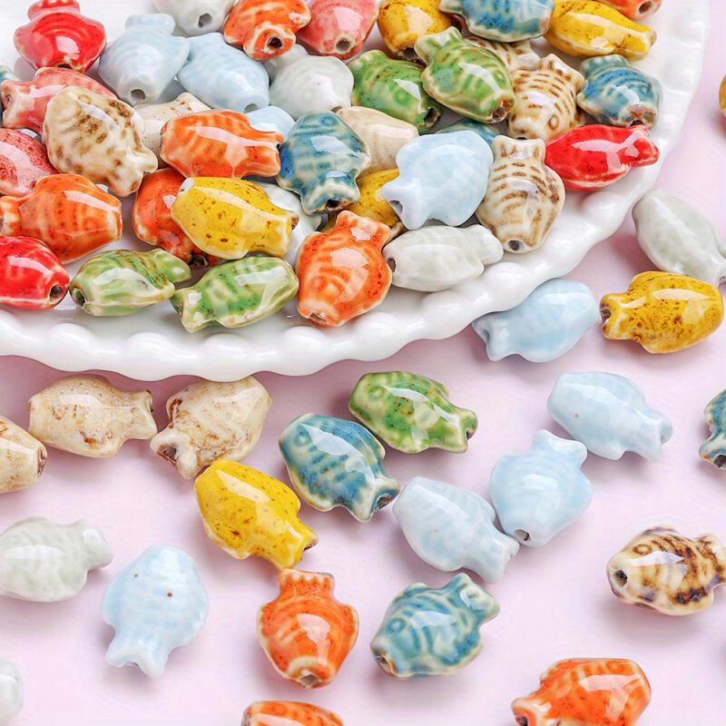10pcs Handmade Ceramic Fish Beads for DIY Bracelets