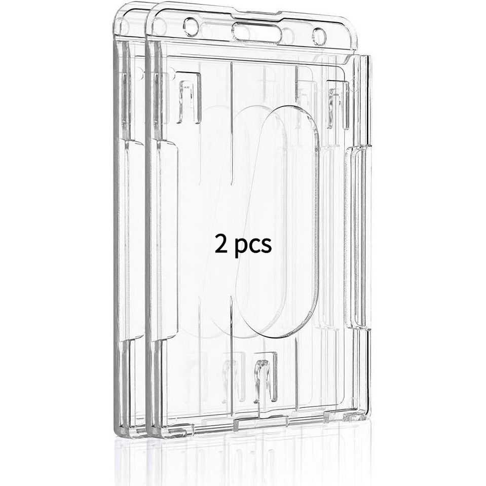 TEMU 2d 2 Pack Vertical 2-card Badge Holder With Thumb Slot Hard Transparent Pc Case Protector For Office School Ids Credit Cards Licenses And Passes