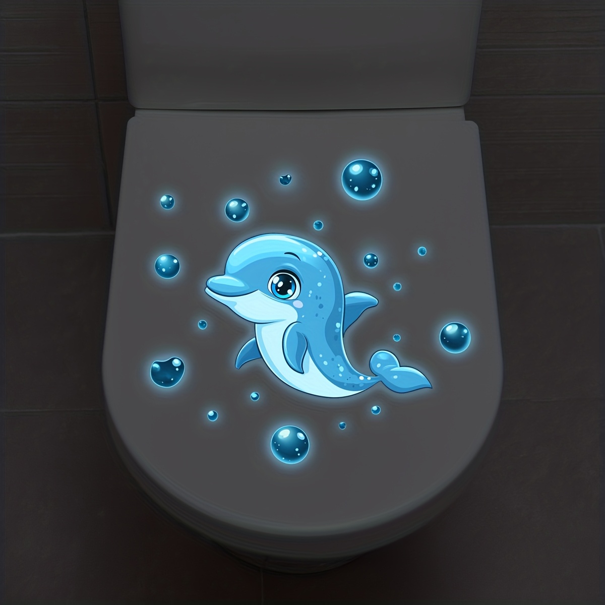 1pc Blue Luminous Dolphin Toilet Stickers | Self-adhesive Vinyl Bathroom Decor, -the-dark Funny Decal, Semi-matte End