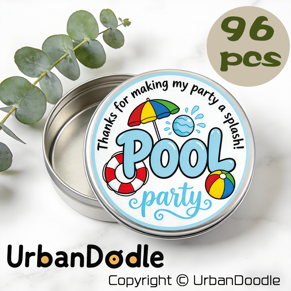 TEMU 96pcs Thank You Round Stickers, Cute Pool Party Summer Cartoon Design, Suitable For Pool Party, Gift Sealing, Birthday Favors Etc.