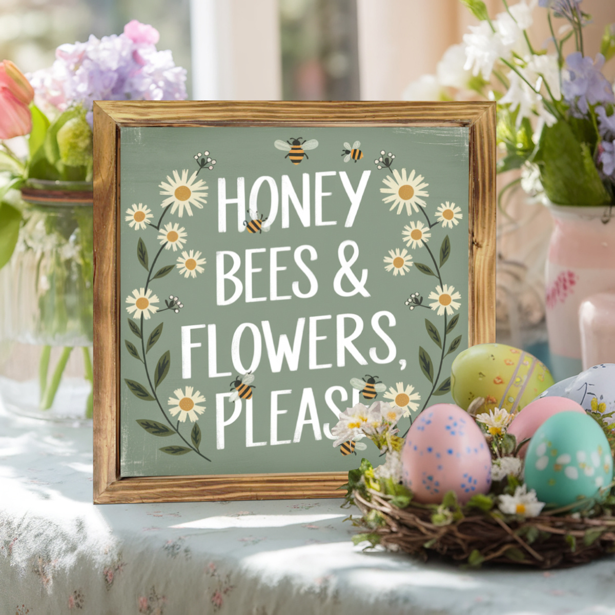 

& Flowers Wood Sign - Farmhouse Decor, Entryway, Living Room, Bedroom - Ideal Housewarming Or Easter Gift, 8x8 Inch