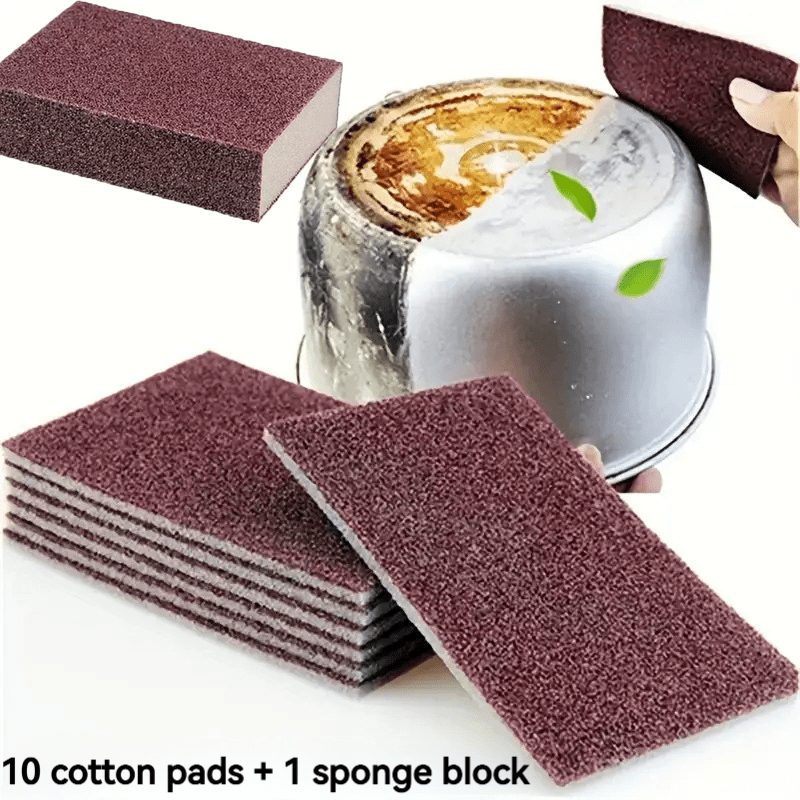 TEMU 11pcs (1 Frosted Block   10 Frosted Sheets) Diamond Sand Eraser Sponge, Pot Bottom Cleaning Descaling Sponge, Cookware Brush, Rust Removal