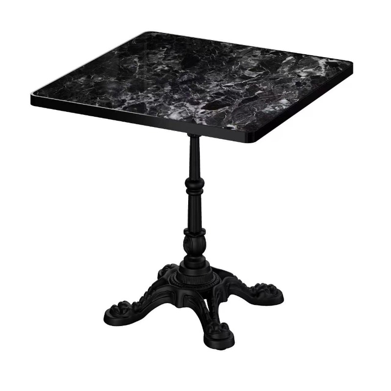 Marble-Look Sintered Stone Square Table - Heavy-Duty Cast Iron Base for Bistro, Cafe, Bar And Home Use