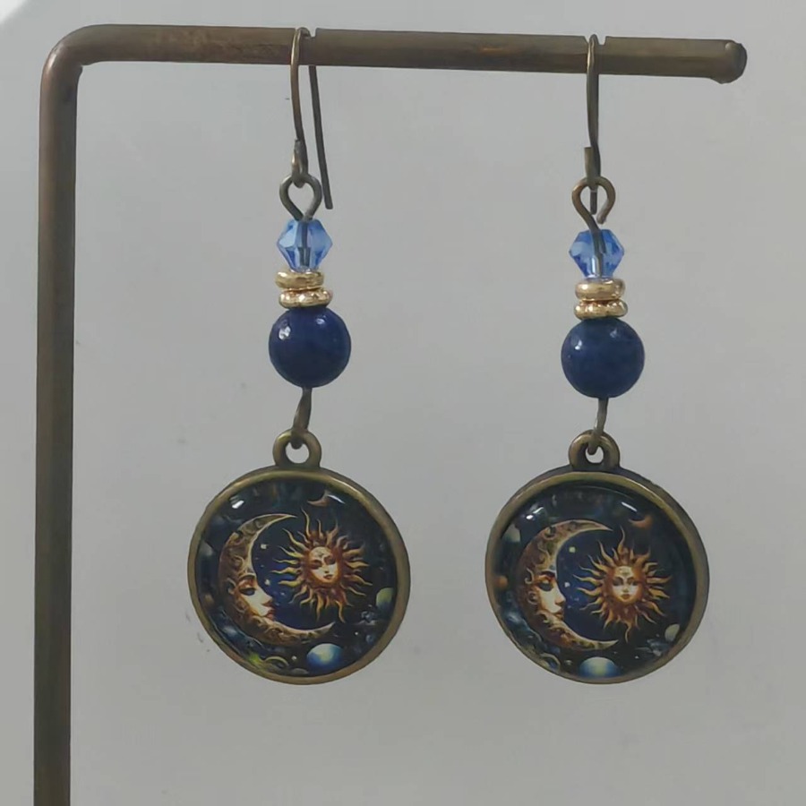 TEMU 2pcs Sun And Moon Earrings Celestial Earrings Earrings Round Earrings Star Earrings Jewelry Accessories Unique Jewelry Christmas Gifts Valentine