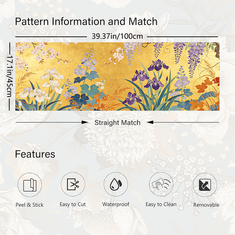 TEMU 1 rollo de papel tapiz 45x100cm (17.7x39.4in), papel de pared floral autoadhesivo de y pegar, papel de removible de jardín para cocina, , para