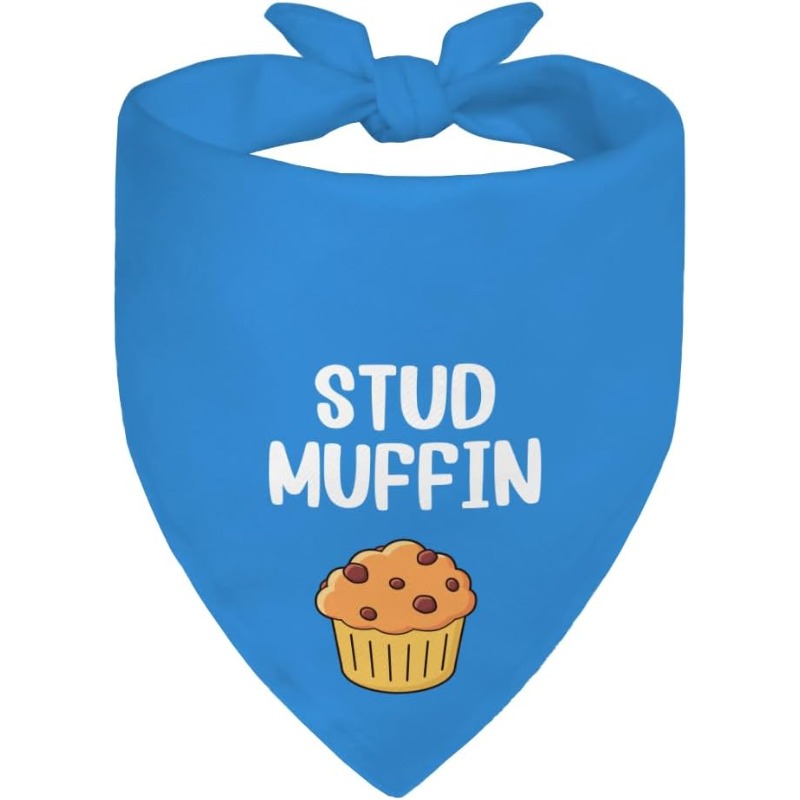 TEMU 1pc 24.8×11 Inch Stud Muffin Blue Dog Bandana, A Humorous Pet Scarf Accessory Ideal For , Themed Around Muffin Food For Puppy Gifts, Perfect For