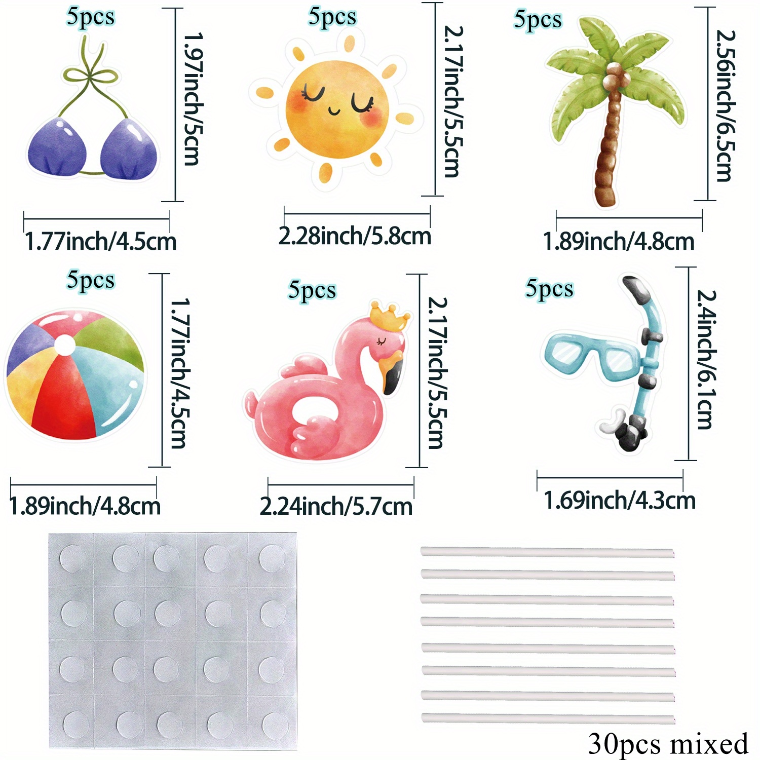 Image of 30pcs Sunshine Cake Toppers Cartoon Flamingo/ Coconut Tree Toppers For Summer Pool Birthday Celebrating Party Diy Cupcake Decor，halloween，christmas