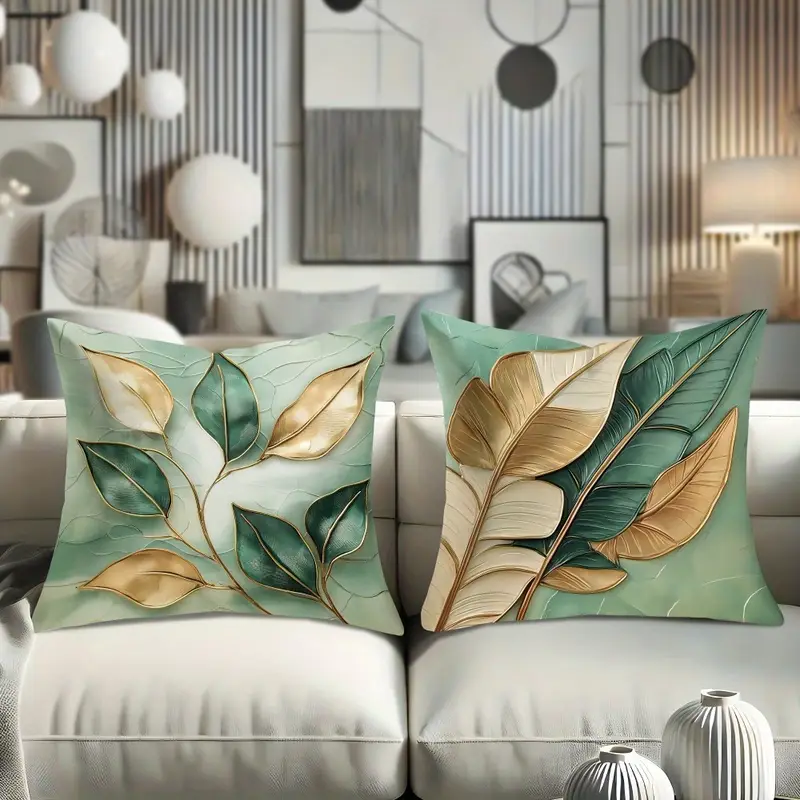 4pcs of green and printed zipper pillowcase double sided polyester printed pattern zipper closed home decoration living room bedroom and sofa home decoration not included in the pillow Product details 4