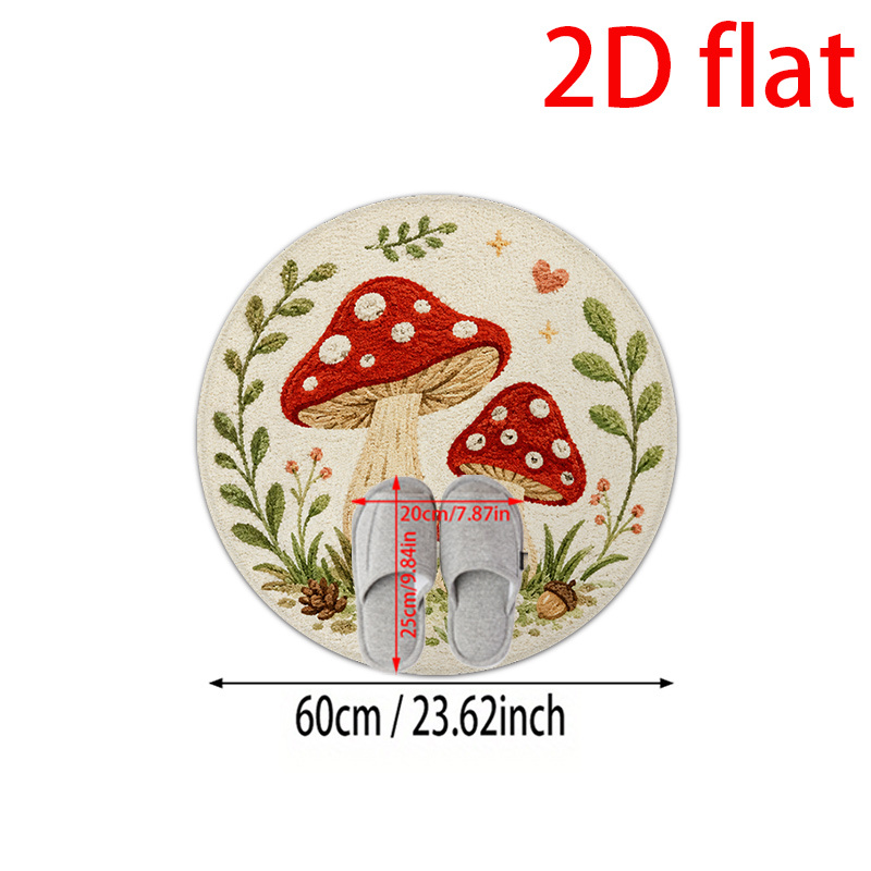 TEMU 2d Flat, 1pc 2d Flat Mushroom Scene Patterned Round Bathroom Nonslip Mats And Absorbent Pads Made Of Flannel Material Are Machine Washable And