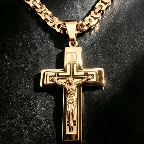 925 Silber und Gold Kreuz Anhänger Halskette, polierte byzantinische Kette, chunky Design, exquisite Handwerkskunst, Mode Schmuck, perfektes Geschenk für Valentinstag, Vatertag, Geburtstag, Jahrestag, Thanksgiving, Ostern, mit exquisiter Geschenkbox