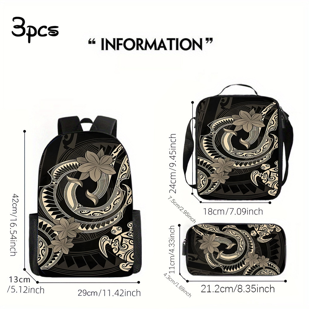 TEMU 3pcs New Zealand Maori-themed Backpack With Pencil Case & Lunch Box - Large Travel Bag Suitable For School, Commuting, - Unisex Laptop