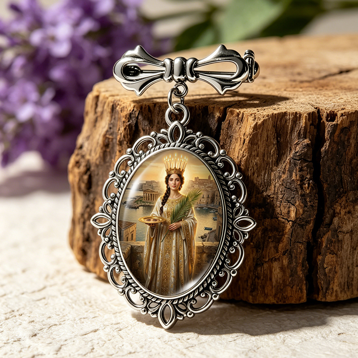 TEMU 1 pieza Broche de con cabujón de cristal ovalado religioso de Santa , a , para ropa, mochila, alfileres de broche, joyería, regalo