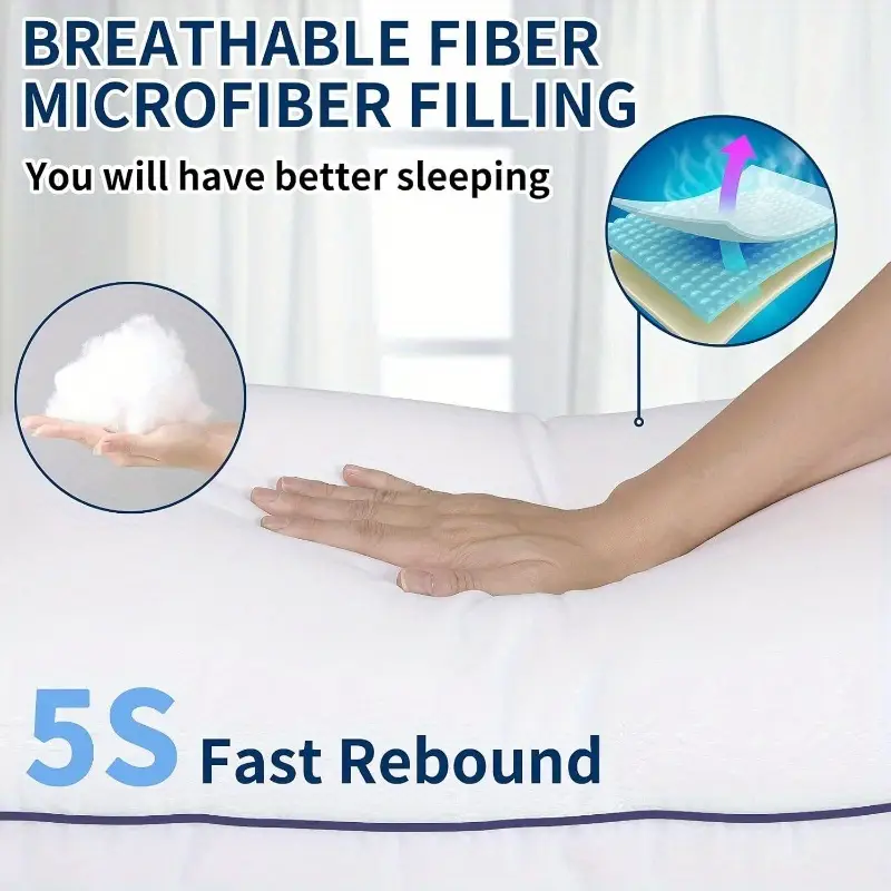 set of 2 cooling bed pillows - hotel quality luxury sleeping pillows with breathable support, elegant white pillowcases for home & hotel use - durable non- fabric, easy- for side/back/stomach sleepers - ideal for couples & guest rooms, pillows for sleeping, , minimalist style, filling, supportive cushion, side sleepers, back sleepers, removable cover, temperature control, , sleep , decor, premium materials Product details 2