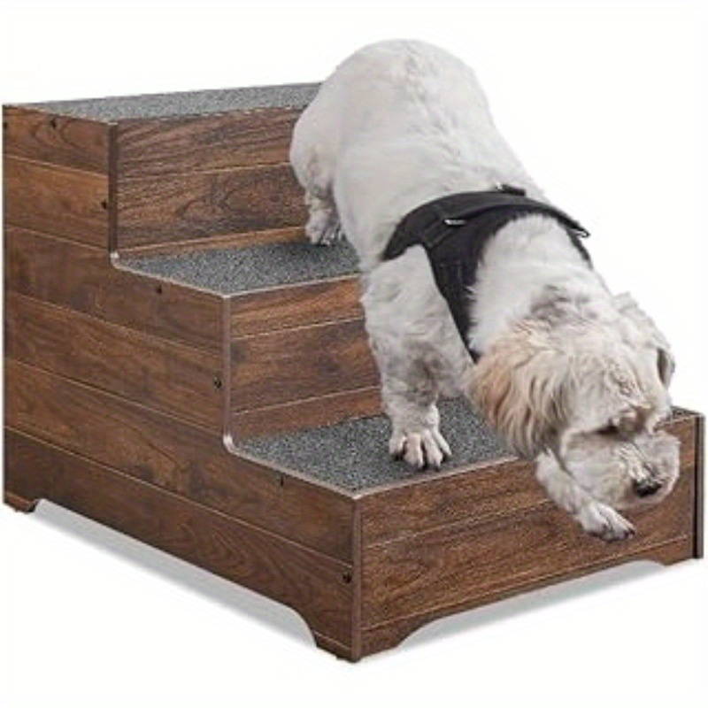 Image of Foldable 4-step Dog Stairs With Non-slip Steps & Paw Print Design - Sturdy Pet Stairs For Small/medium , Indoor Use, Fits Beds, Sofas, Cars - Space-saving Foldable Dog Steps (62x40x49.5cm)