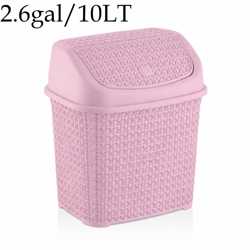 TEMU 2.6/4.2 Gal Knit Design Flip Dust Bin | Modern Woven Texture Trash Can, Minimalist Plastic Waste Bin With , Compact For Bathroom Bedroom Office,