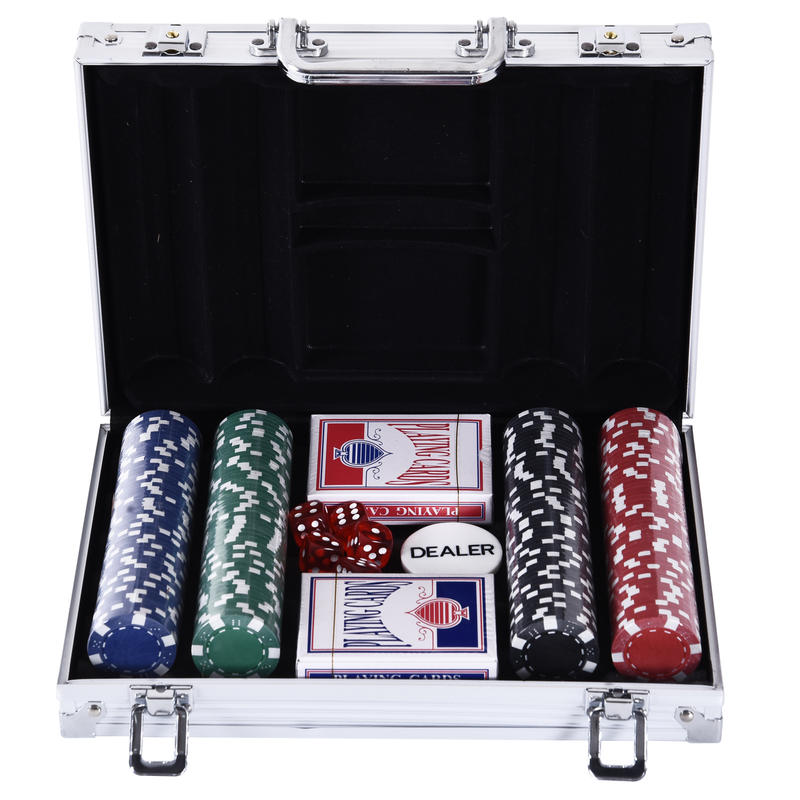 Complete Pokerset met 200 Pokerkaarten - Heavy-Duty Aluminium & Opbergdoos - 2 Decks Kaarten, 5 Dobbelstenen