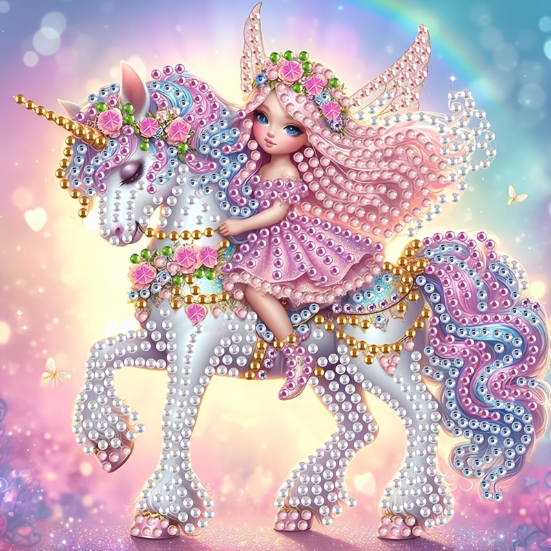 Image of 2d Pink Unicorn Riding Diamond Painting Kit 7.87*7.87in - Craft With Special Shaped Crystals And Rhinestones, Frameless Home Wall Decor, Perfect For Charm And Sparkle, Ideal Universal Gift