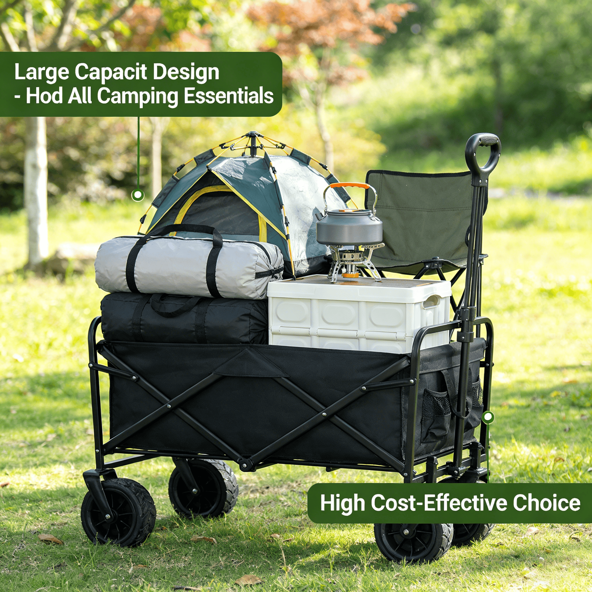 heavy duty all terrain folding wagon with   capacity large capacity utility cart for yard shopping sports outdoor activities and gardening equipment black multifunctional utility wagon Product details 3