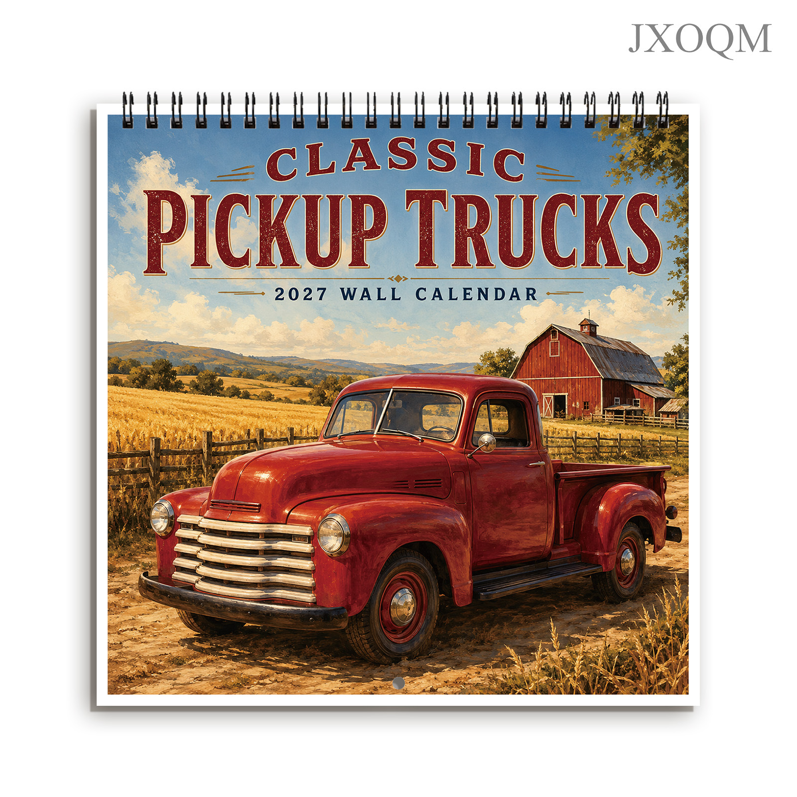 TEMU Calendrier mural 1 pièce 2027 Camionnette rouge de ferme - Agenda 12 mois avec d'art de camionnette vintage, calendrier à suspendre adapté à la