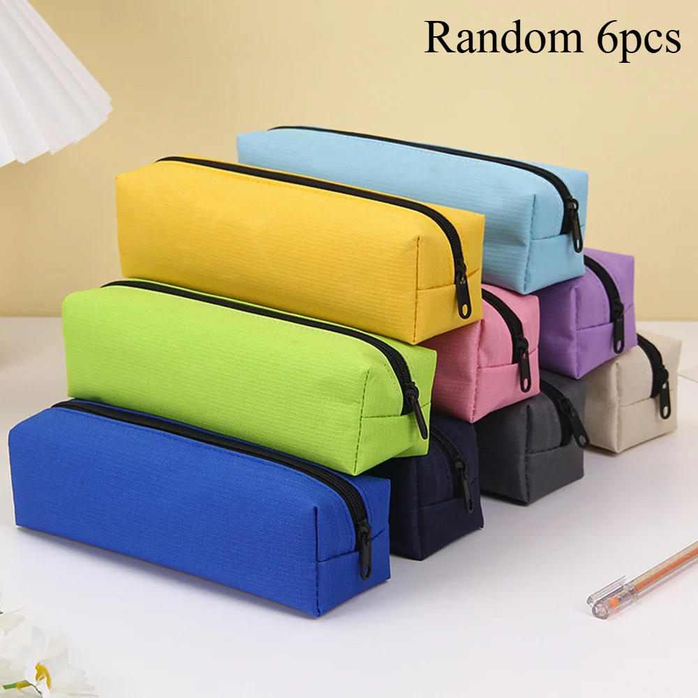 TEMU Lot de 6 Trousses de Couleur Unie, Pochettes à Crayons Simples pour Étudiant, Nouvelle Papeterie, Fournitures Scolaires, Grande Trousse de