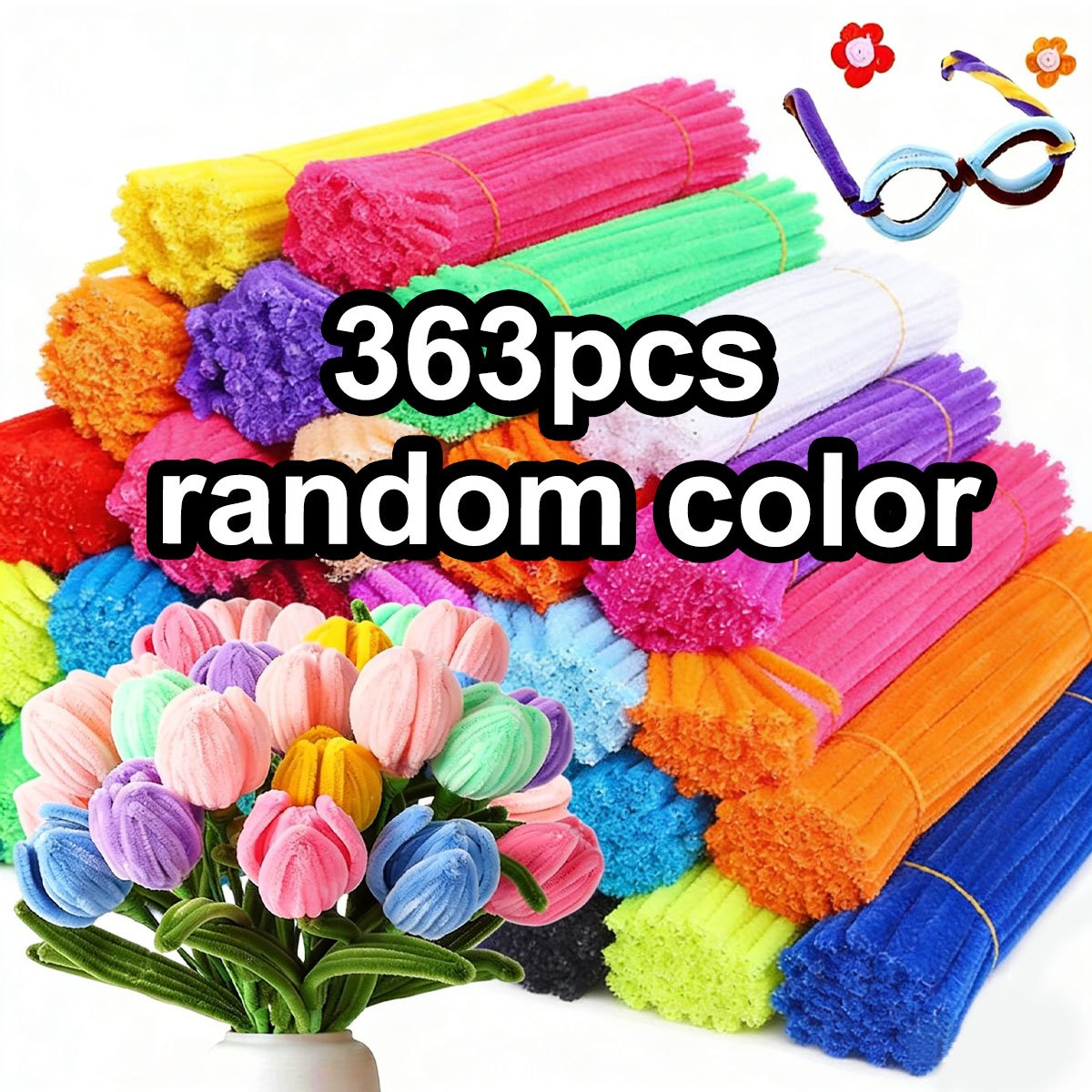 Image of 123/243/363pcs Random Style Colorful Chenille Stems - Soft Flexible Pipe Cleaners Bulk For Crafts, Handmade Flowers, Animals, Party Decorations, Scrapbooking, School Projects And Gift Wrapping Zsy