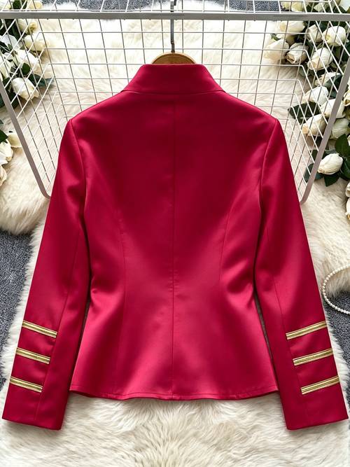 women halloween cosplay parade jacket stand collar golden button decor long sleeve party costume outerwear