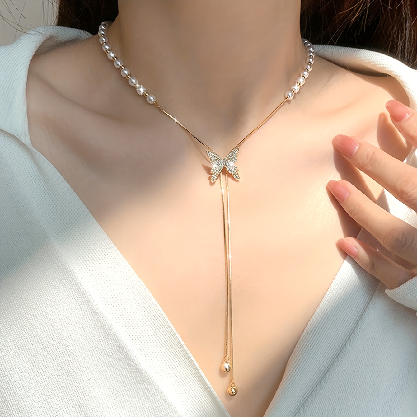 TEMU Collana con nappe regolabile e perline a , 1 pezzo, qualit�, collana elegante , collana decorativa di qualit�, adatta per l'uso , accessorio per