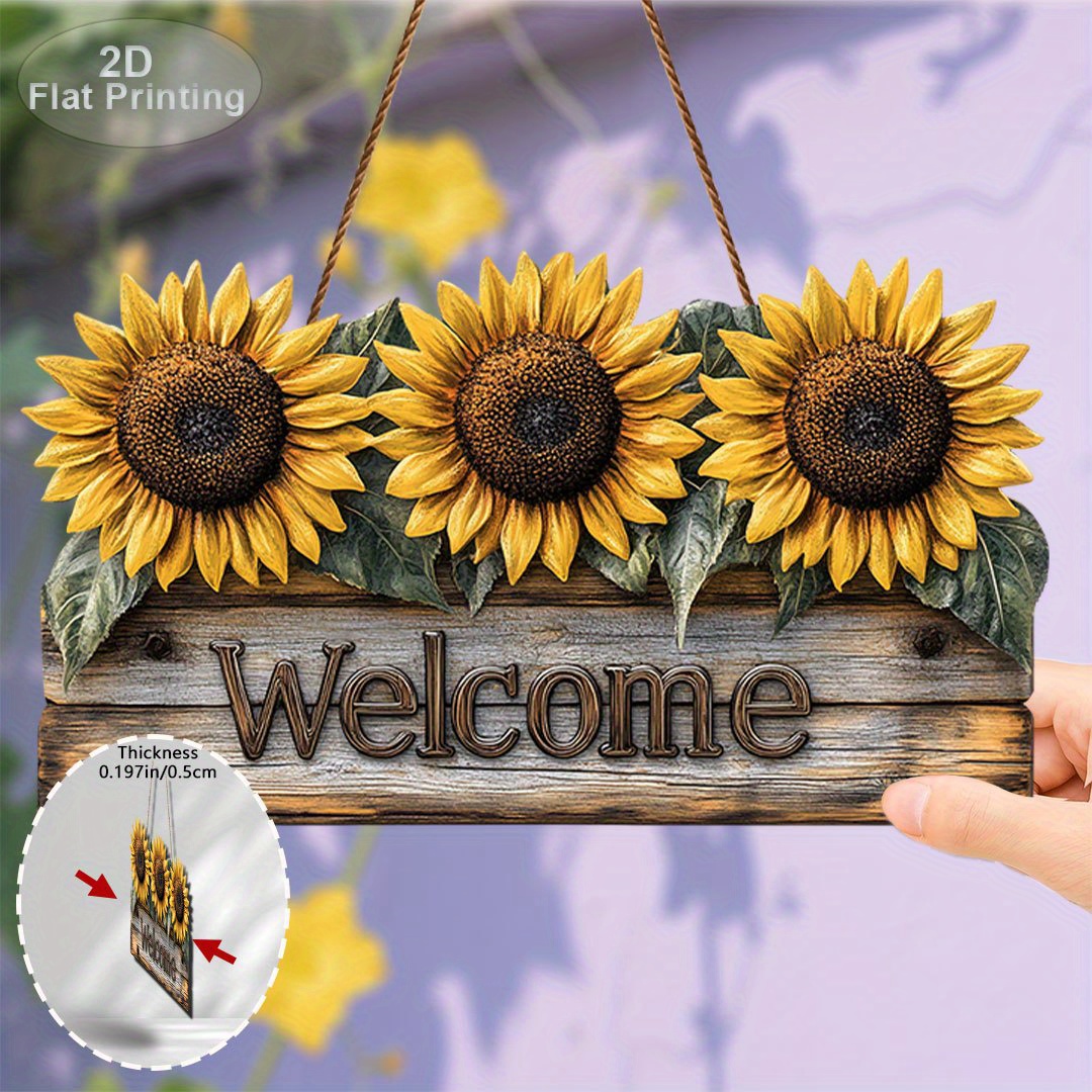 TEMU 2d Flat, 2d Flat- 2d Printed Sign, Single Piece, Wooden Welcome Sign, Decorative Sign And Ornament(13.97cm X 24.89cm), Welcome Sign With 3