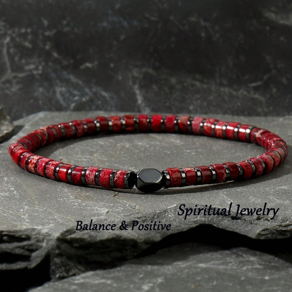 TEMU 1 bracelet élastique en naturelle rouge pour hommes et femmes - Perles de de sédiments , bijoux de yoga, de et de spiritualité pour fêtes et