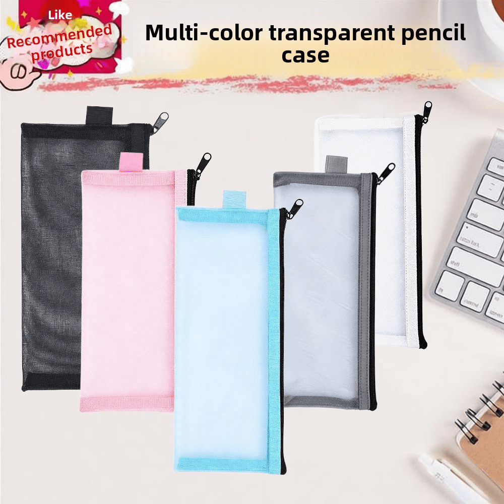 TEMU Ensemble de 5 sacs de papeterie transparents, trousse de crayons pour étudiants, porte-reçus, pochettes pour documents, sacs en plastique pour