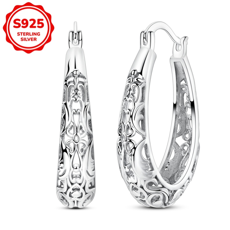 Image of 925 Sterling Silver Women's Hypoallergenic Retro Flower And Rattan Hollow Earrings, Exquisite Earrings, Elegant Gift For Her