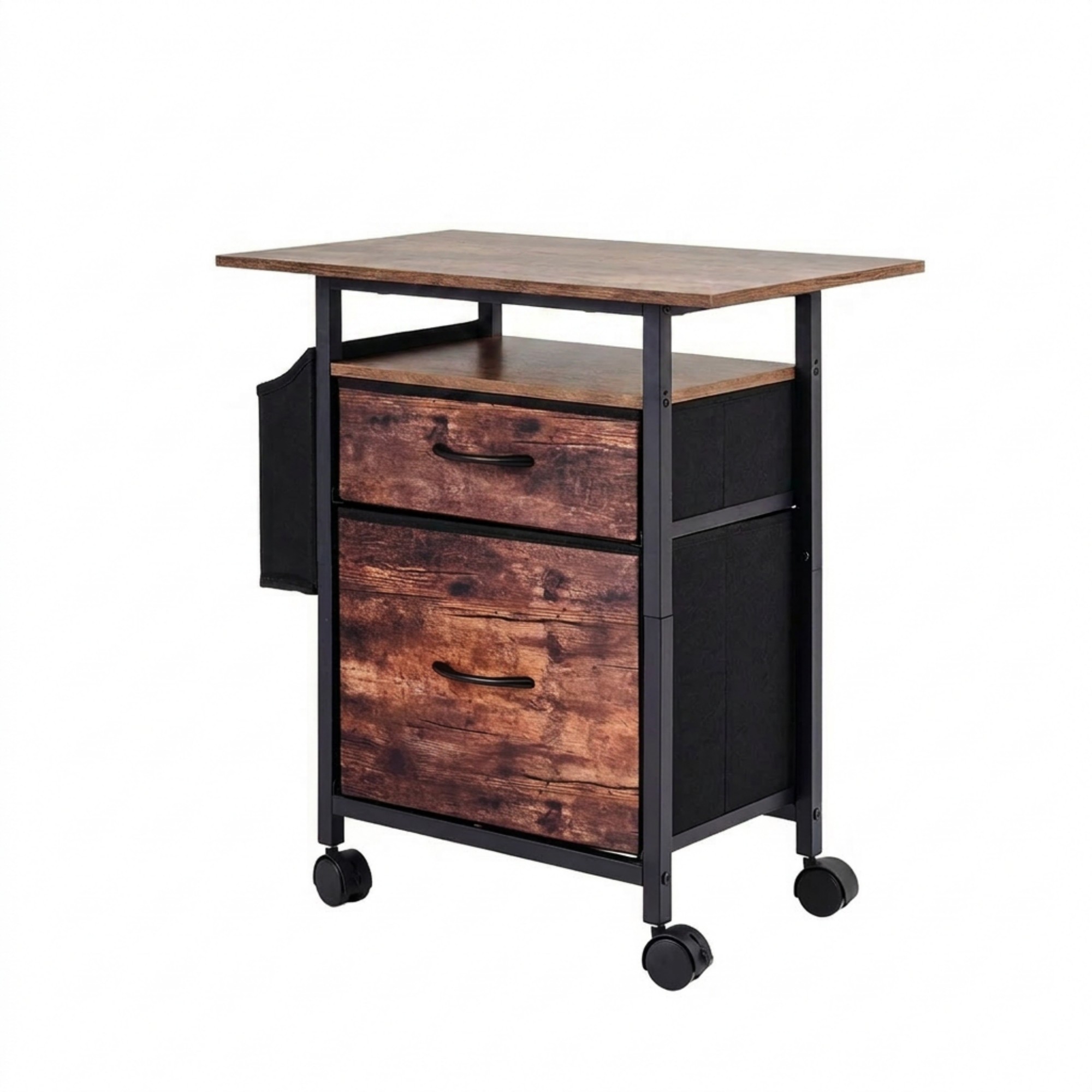 Image of 2-drawer Mobile File Cabinet, Rolling Printer Stand With Extended Tabletop, Open Storage Shelf, Side Bag, Under Desk Vertical Filing Cabinet On Wheels, Storage Organizer For Home Office, Rustic Brown