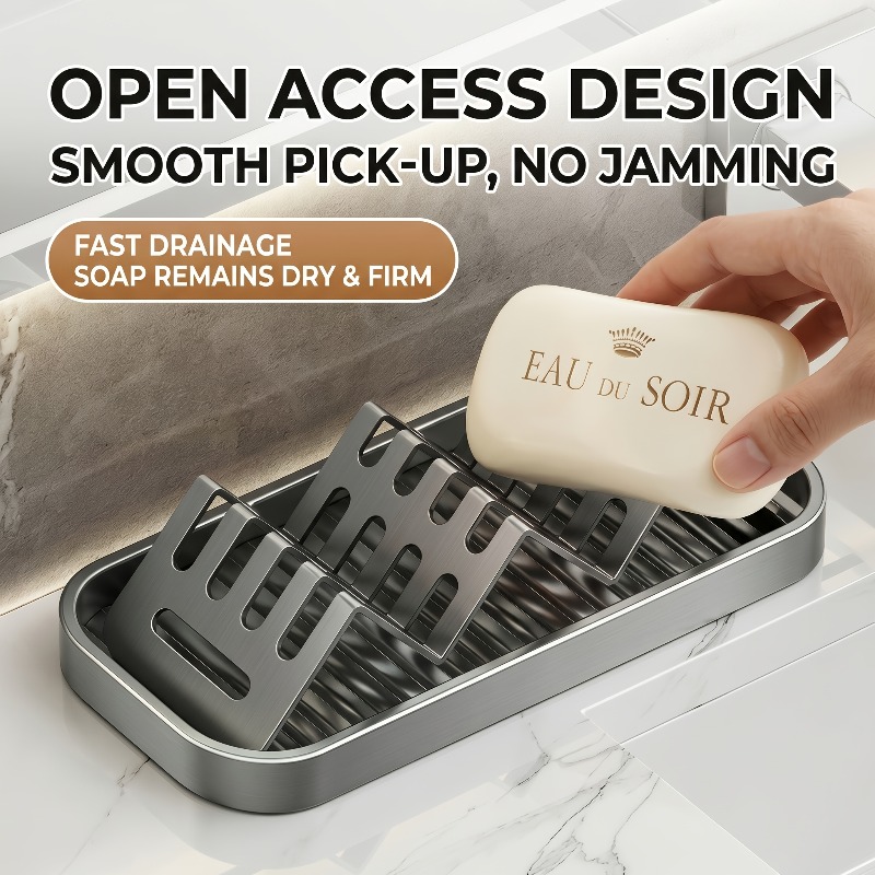 TEMU Sunfiona Kitchen And Bathroom Organizer, Self-draining Soap Dish With Tray, Holds 3 Bars Of Soap, W-shaped Design, Suitable For Bathroom, Can Be