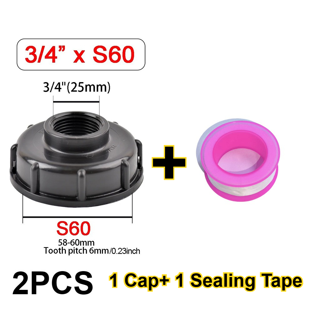 TEMU 1 lot, Adaptateur de bouchon à filetage grossier S60X6 pour cuve IBC, style industriel robuste, 60 mm vers 1/2" 3/4" 1", pour tonneau à pluie de