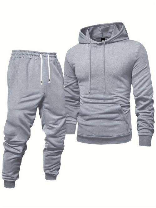 customer mens casual sports suit long sleeve hoodie and drawstring sweatpants solid color polyester blend machine washable for spring autumn
