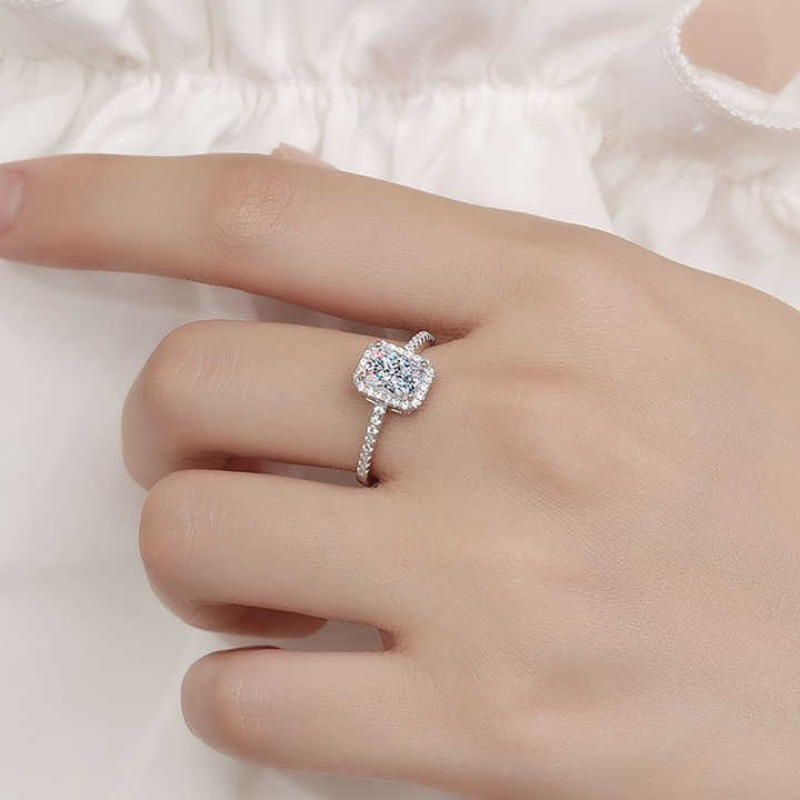 Women's 2 Carat Cut Rectangle Moissanite Wedding Ring, Classic Gift
