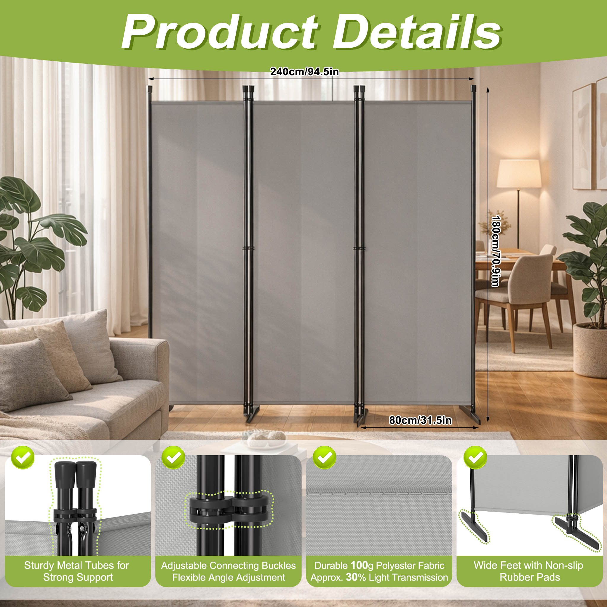 Foldable Garden Privacy Screen, Privacy Strips, Fence Privacy Screen, Folding Room Divider, Partition Wall, Room Divider