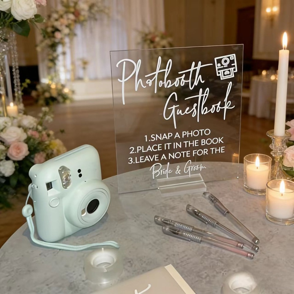 TEMU 2d Flat, Modern Acrylic Photo Guestbook Sign With Base - Battery-free Door/table-mounted Wedding Book Suitable For Bridal Showers, Engagement
