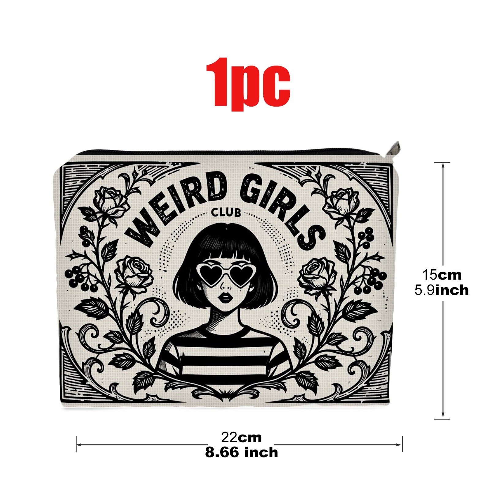 TEMU 1pc A Quirky Retro Cosmetic Pouch, Measuring 5.9 Inches By 8.66 Inches, Featuring A Double-sided Design. Made From Polyester, This Vintage-style