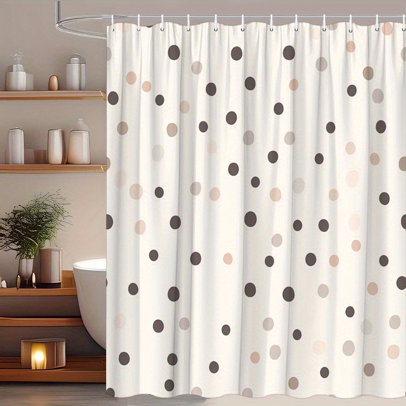 TEMU 1 Cortina de ducha con de puntos, crema con puntos suaves en beige, marrón y , estilo moderno minimalista, 12 ganchos, 70.8X70.8 pulgadas