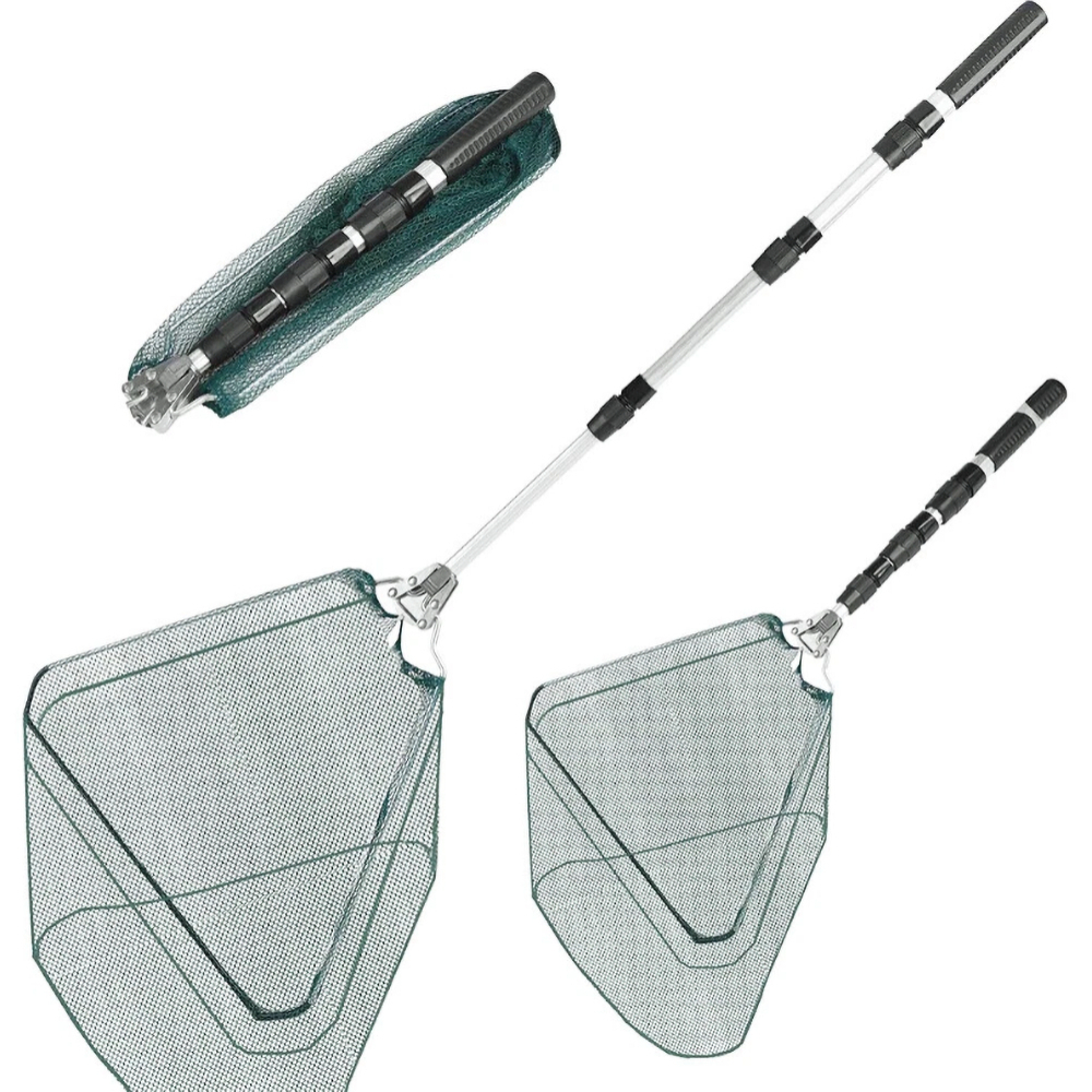Image of 1pc 4-section 1.9m Aluminum Alloy Triangular Folding Landing Net, Telescopic Retractable Handle Mesh , Portable Foldable Fishing Scoop Net, Freshwater Fishing Gear For Lakes And