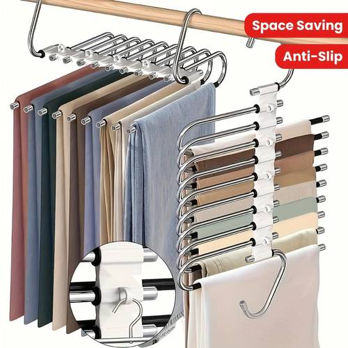 2pcs 5 layer closet saver 5 tier trouser rack pants hanger organizer space saving and non slip clothes hanging with hooks compact closet organizer for storage perche para pantalones