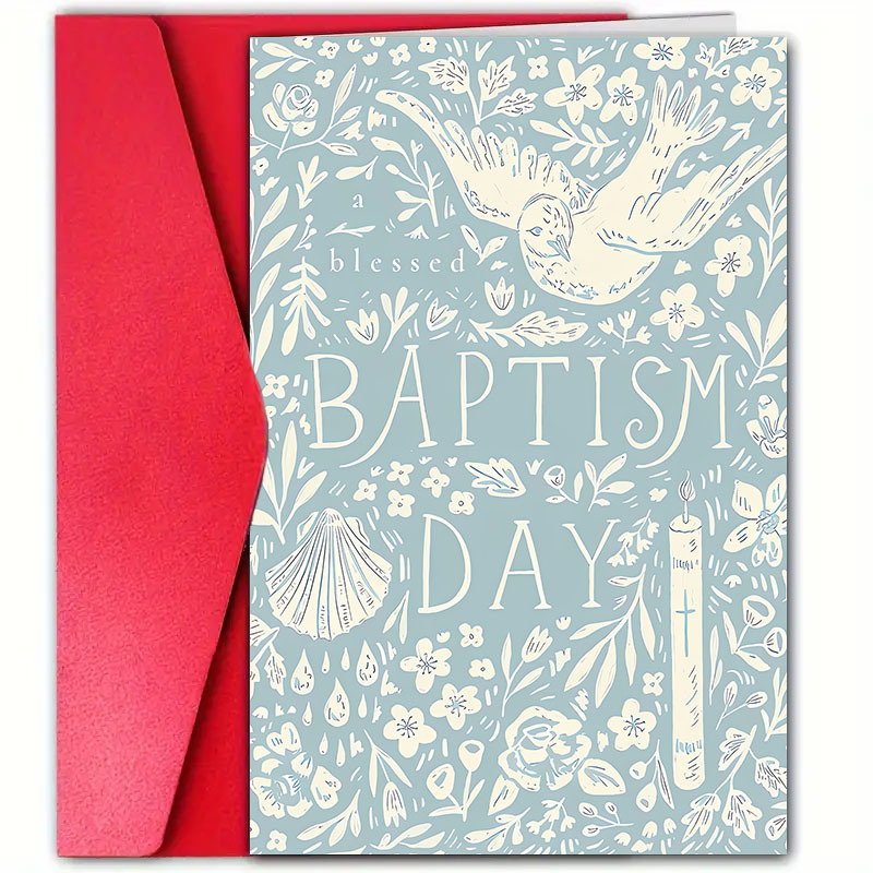 TEMU 1pc Greeting Card + Envelope, " For Baptism Day" New Year's Greeting Card With Envelope, Elegant Watercolor Design Suitable For New Parents ,