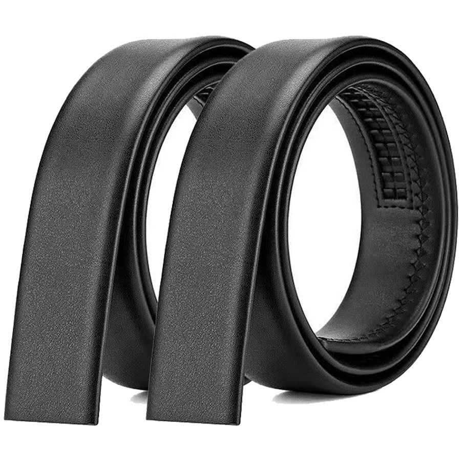 2pcs Men's Fashion Ratchet Second Layer Cowhide Belt - Replacement Belt With No Head, Automatic Closure, Casual Black Pattern Cut Anywhere