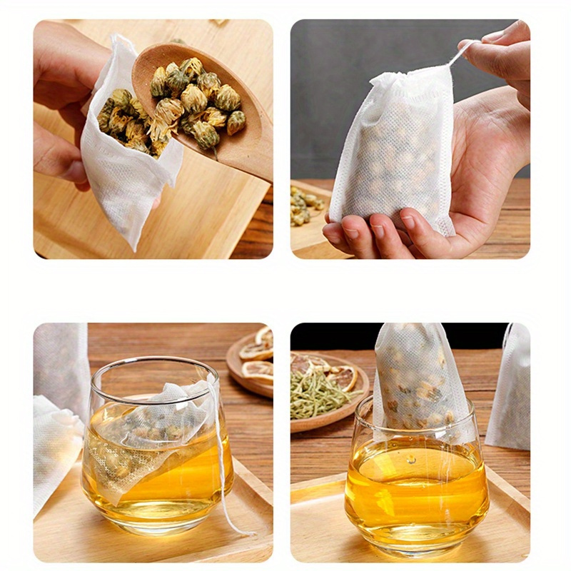 100  disposable tea coffee filter bags with drawstring   loose leaf scented teas spices details 2