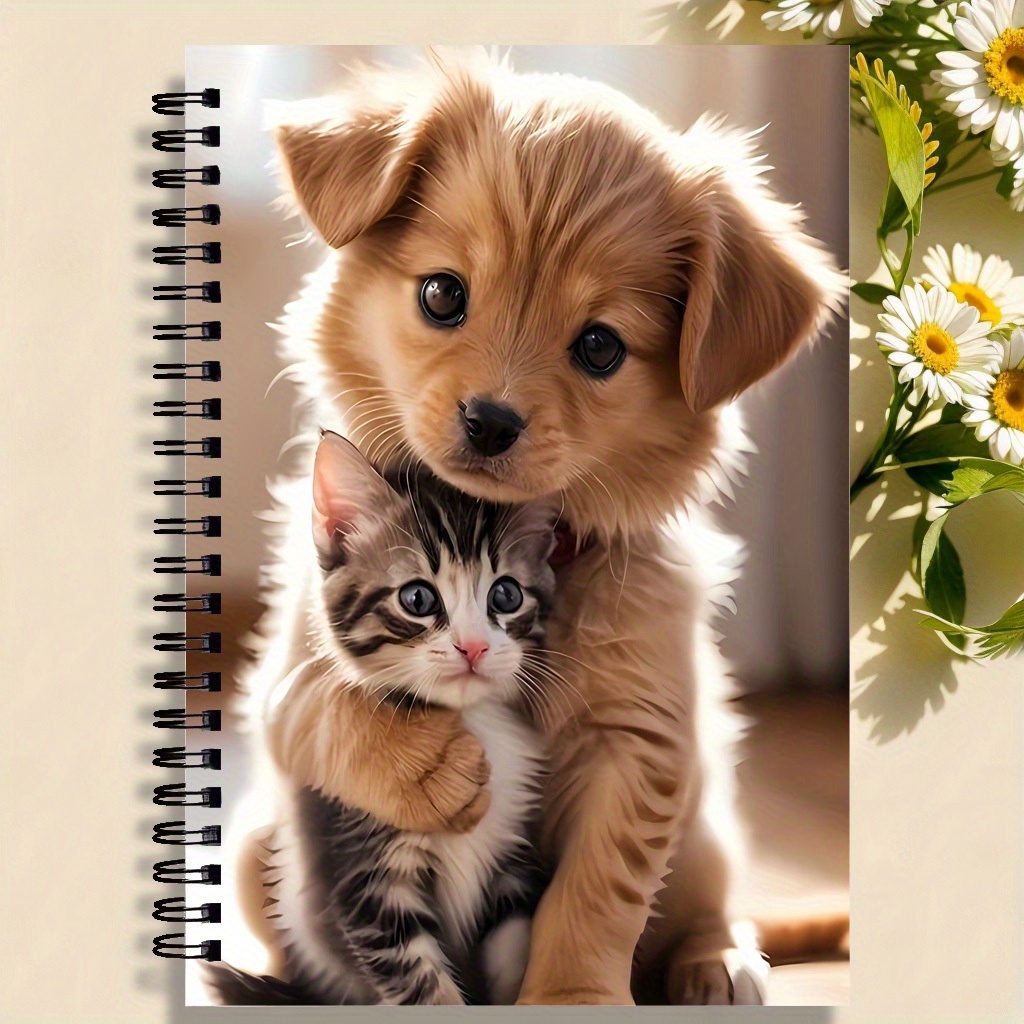 TEMU Cute Puppy And Kitten Spiral Notebook - Adorable Beagle And Design, A5 Size College Ruled Notebook With And Puppy Cover, Perfect Gift For